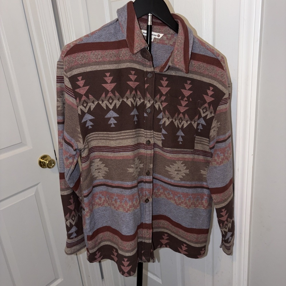 Mountain and Isles Southwestern Aztec Flannel Shacket Sm Western Boho‎ Gorpcore